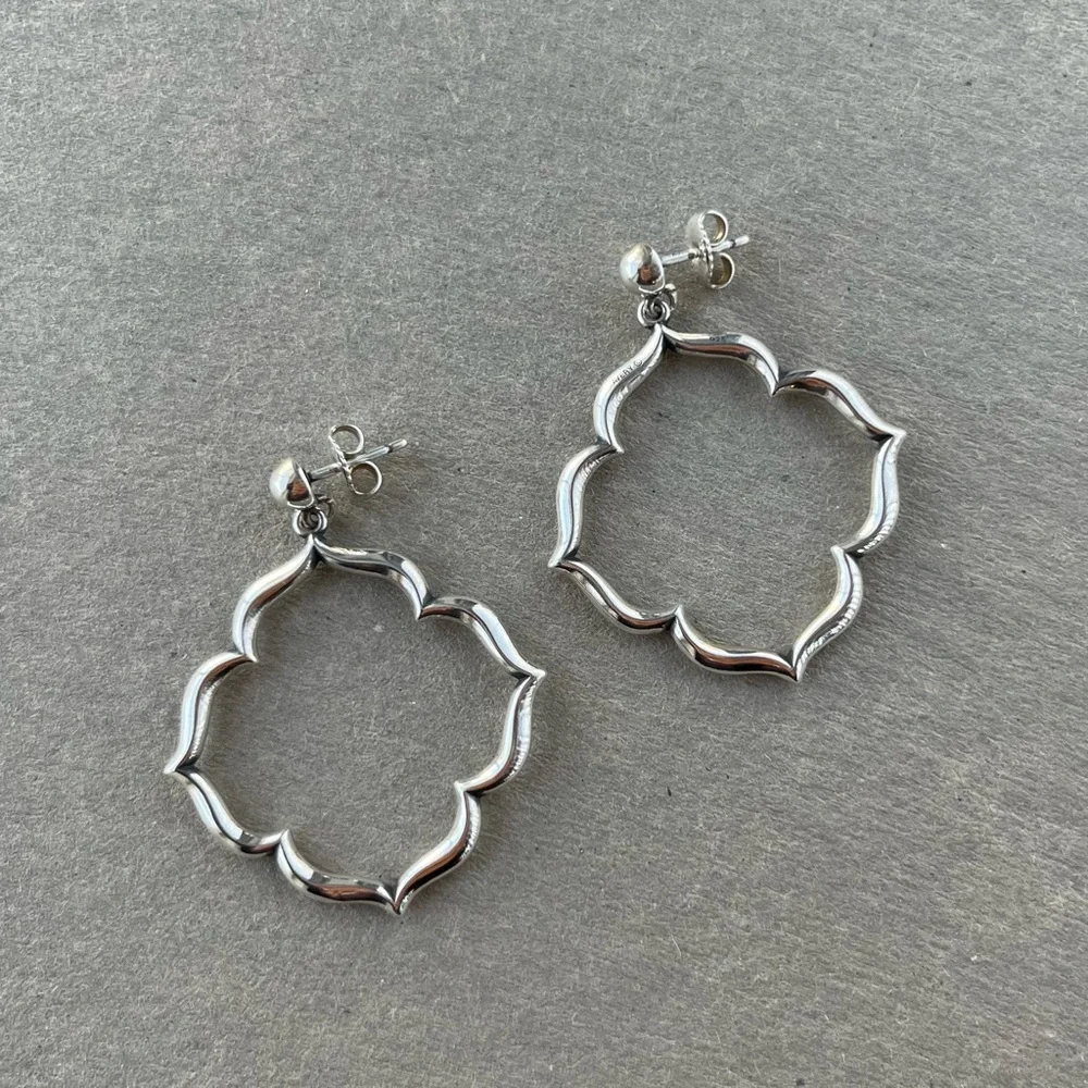 Retired James Avery Sterling Silver .925 Venetian Frame Hoop Dangle Earrings - Picture 2 of 3